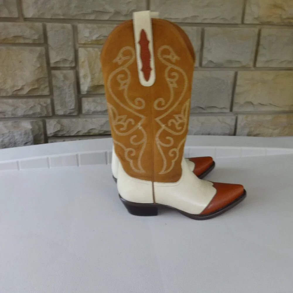 Nine West Western boots women's size 5.5M, 3 tone leather, pointed toe, quality - Picture 2 of 15